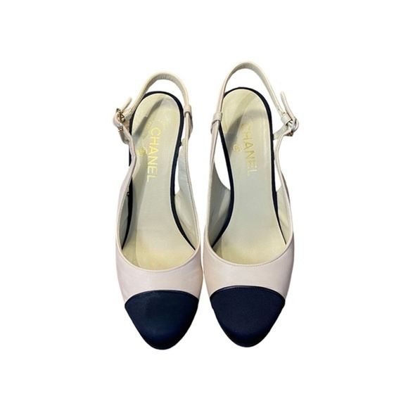 Chanel Cap Toe Slingback Black and Nude Heels - Picture 3 of 11